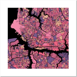 Norfolk Map Pattern in Purple & Pink Posters and Art